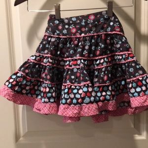 Pumpkin Patch girls ruffle corduroy skirt ribbon appliqué zip size 4 brown pink